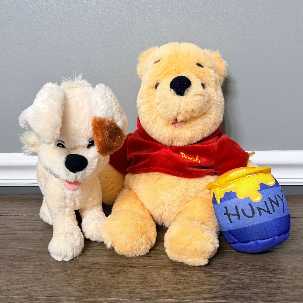 Disney Winnie the Pooh Hunny Pot & Disney Parks Buster Puppy Plush Set